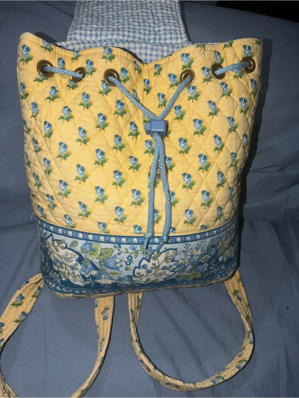 Vera Bradley Yellow Quilted Floral Backpack with Blue Accents